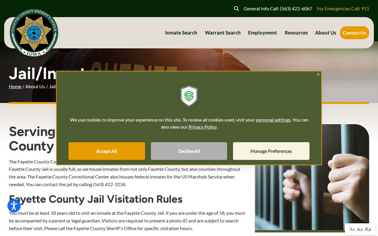 Fayette County arrest records and Correctional Center information