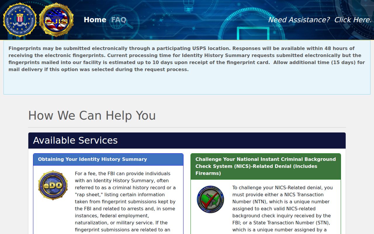 Fayette County arrest history and FBI identity history self-review portal
