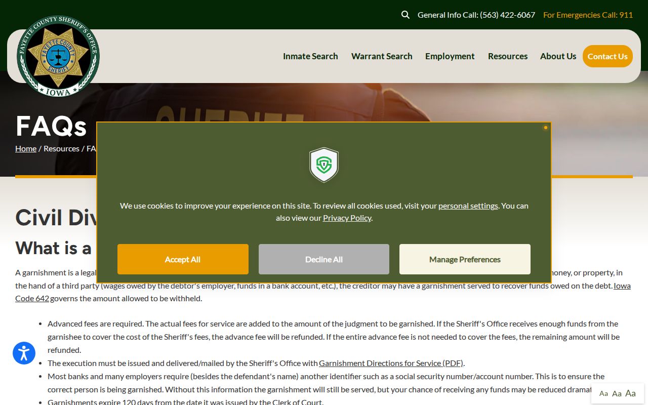 Fayette County arrest lookup and sheriff records request instructions