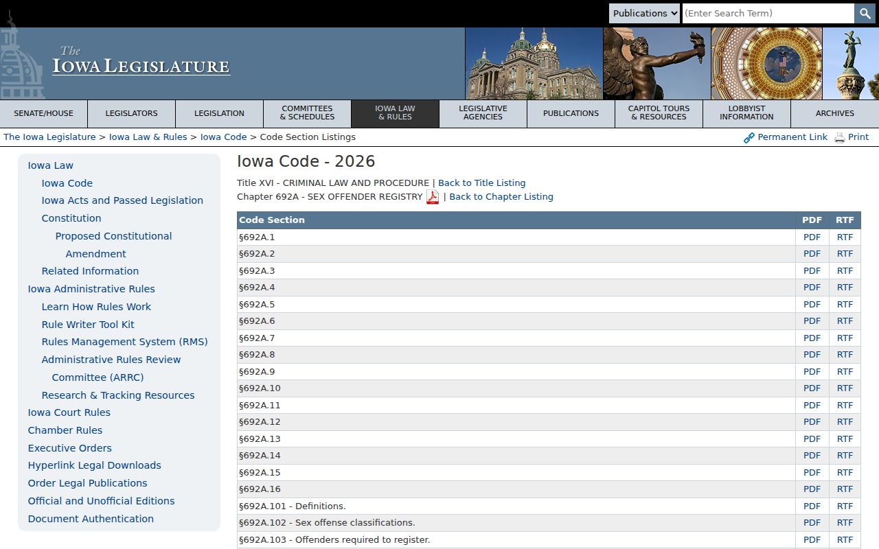 Iowa Code chapter 692A rules for Fayette County sex offender registry records